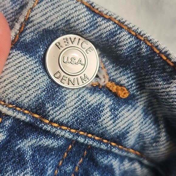 Revice Button Fly High Rise Distressed Y2K Straight Leg Blue Denim Jeans, 28 - Picture 7 of 8